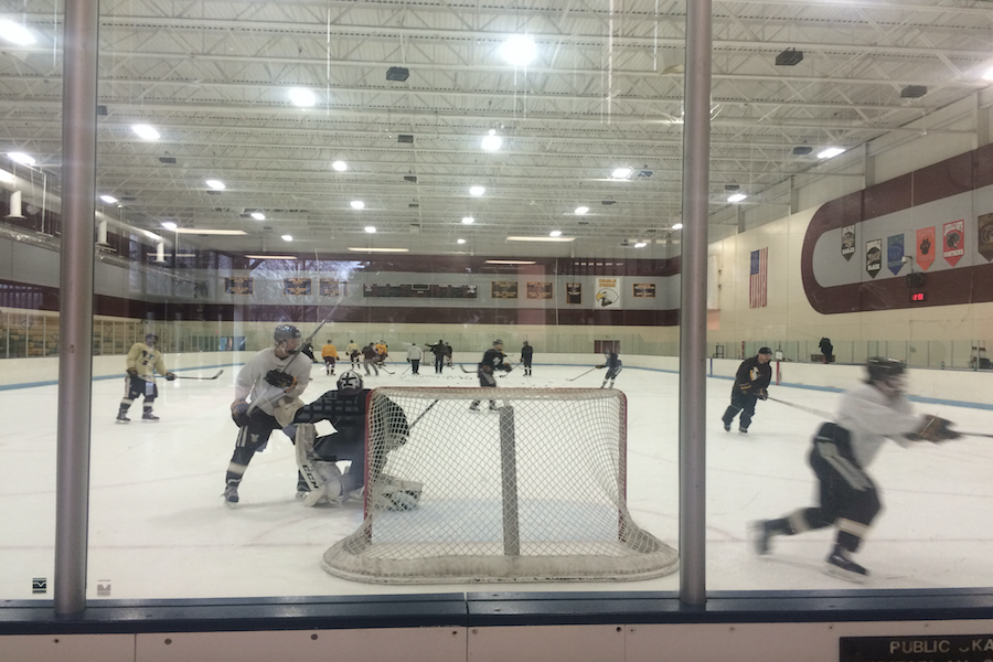 The hockey team practices in preparation for a game against Shakopee.