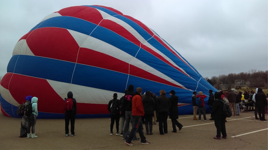 Air America being inflated in the parking lot