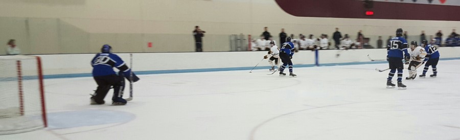 Apple Valley senior Jacob Savard carries the puck into the offensive zone against Eastview