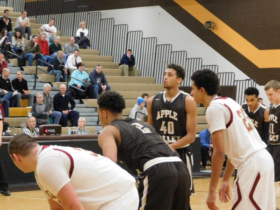 Apple Valley's Cameron Kirksey (40) shoots a free throw against Lakeville South Tuesday night. Kirksey had 27 points.