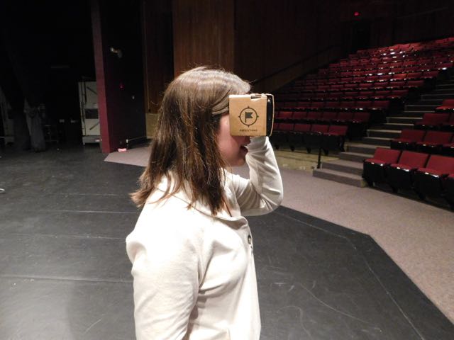 Claire Hoffa tests out the VR glasses.