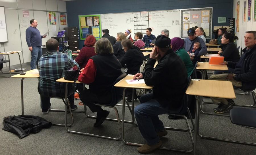 A precinct room at the DFL caucus at AVHS