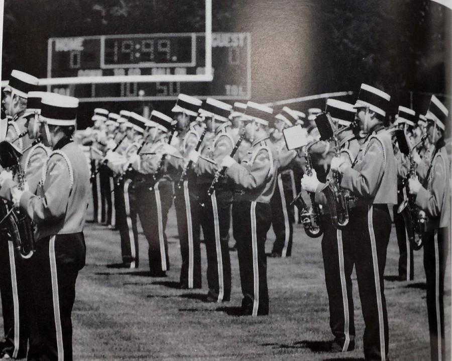 Marching band performs at stadium dedication