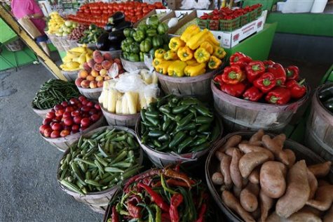 A well stocked stand of vegetables and fruits