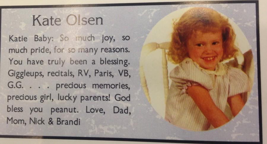 A dedication to Ms. Olson in the yearbook.