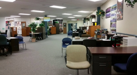 Teachers in the math department all have desks in the same area to allow for easy collaboration.