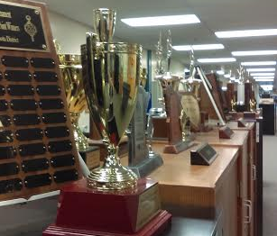 Trophies decorating the speech hallway