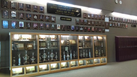 The speech hall of fame and various other trophies.