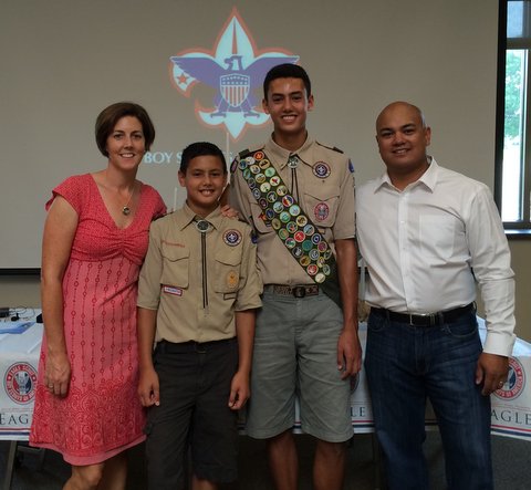 Ethan with his family at the Eagle Scout Awards.