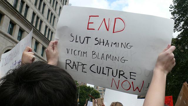 Protesters speaking up against slut shaming in our society.