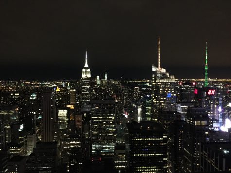 One of the views at the Top of the Rock, including the Empire State Building (left-center)