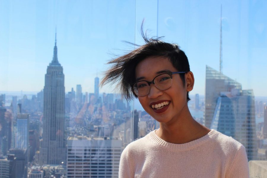 Hair flying and cheesin' at the Top of the Rock!