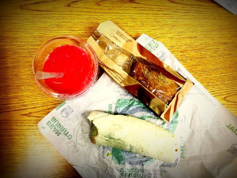 A 7-layer burrito, caramel apple empanada, and a strawberry freeze. Aka my dinner.