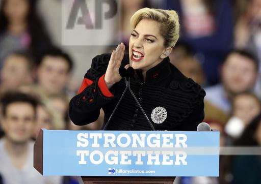 Lady Gaga's actions reflect her words as she speaks during a campaign rally for Democratic presidential candidate Hillary Clinton in Raleigh, N.C.