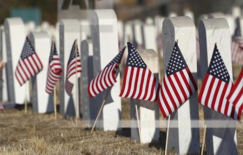 American flags stand next to the markers amid the headstones of veterans and their family members to mark Veterans Day in Riverside Cemetery on Friday, Nov. 11, 2016, in Denver. (AP Photo/David Zalubowski)