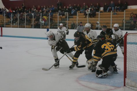 Junior Reagan Roelofs takes a shot at the net.