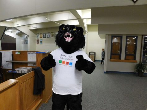 Cedar Park's panther greets incoming families and students with a paw-sitive attitude.