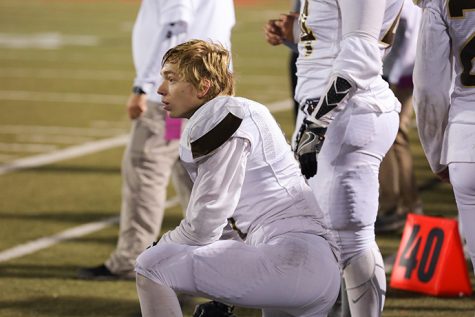 Senior linebacker Ben Speece looks on as time expires.