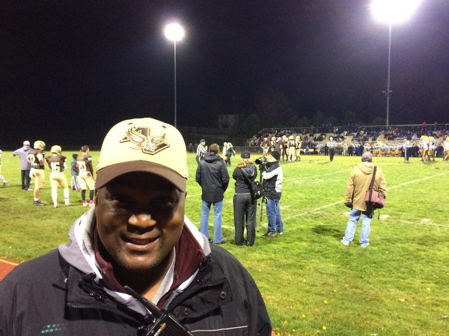 Mr. Jones patrols the sidelines at the Apple Valley-Hastings game.