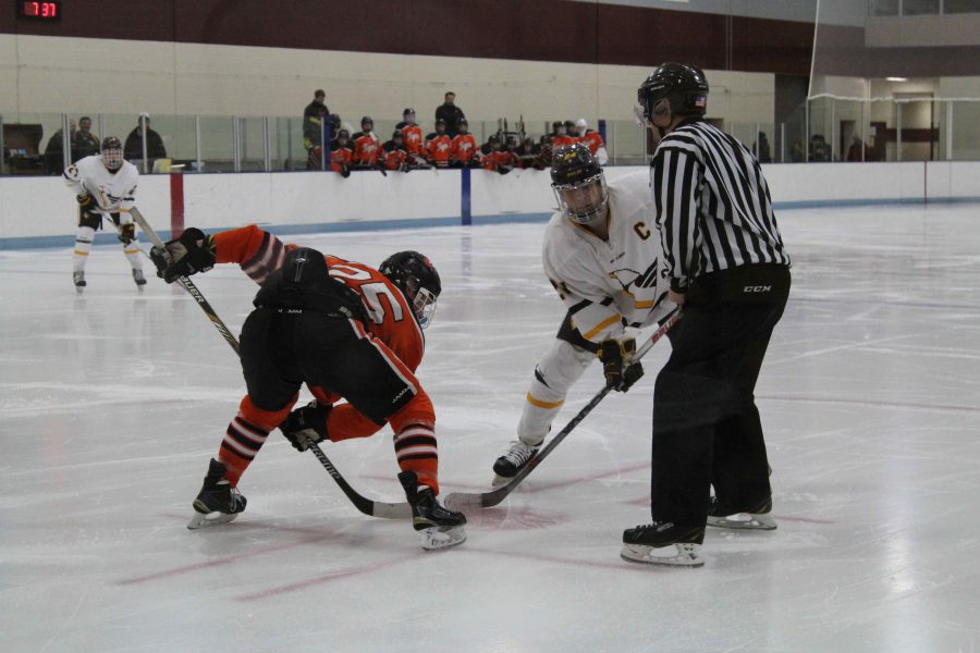 The Eagles facing off after a break in the action.