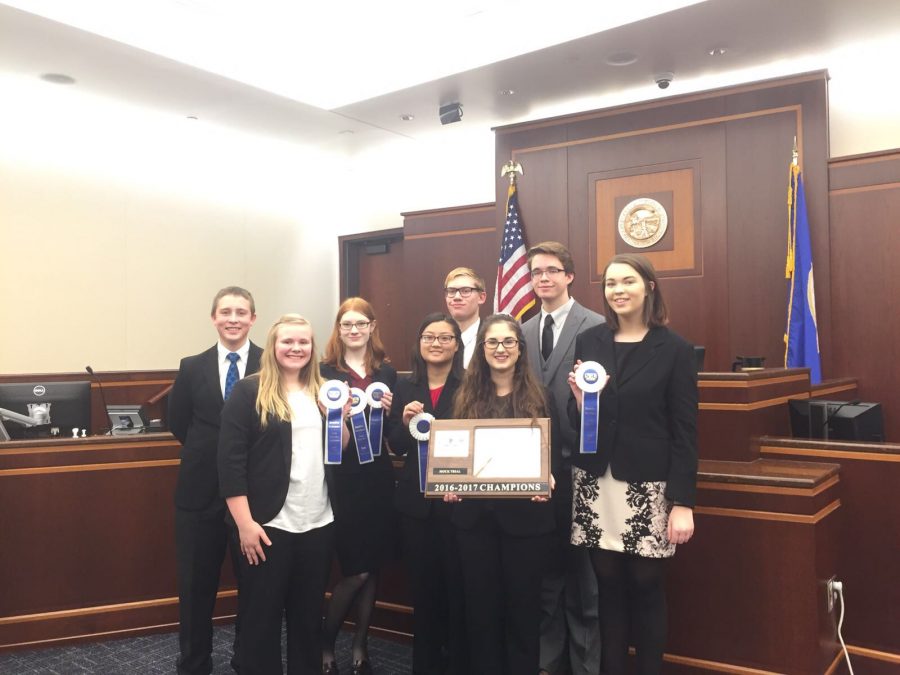 Mock Trial team getting first place in the South Suburban Conference 